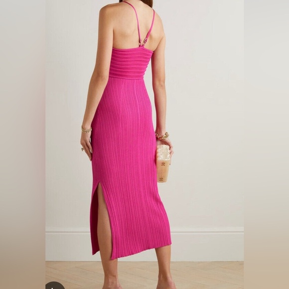 NWT Cult Gaia Elfreda Cut Out Ribbed Sexy MIDI Dress Dragonfruit Pink Fuchsia - Picture 3 of 10